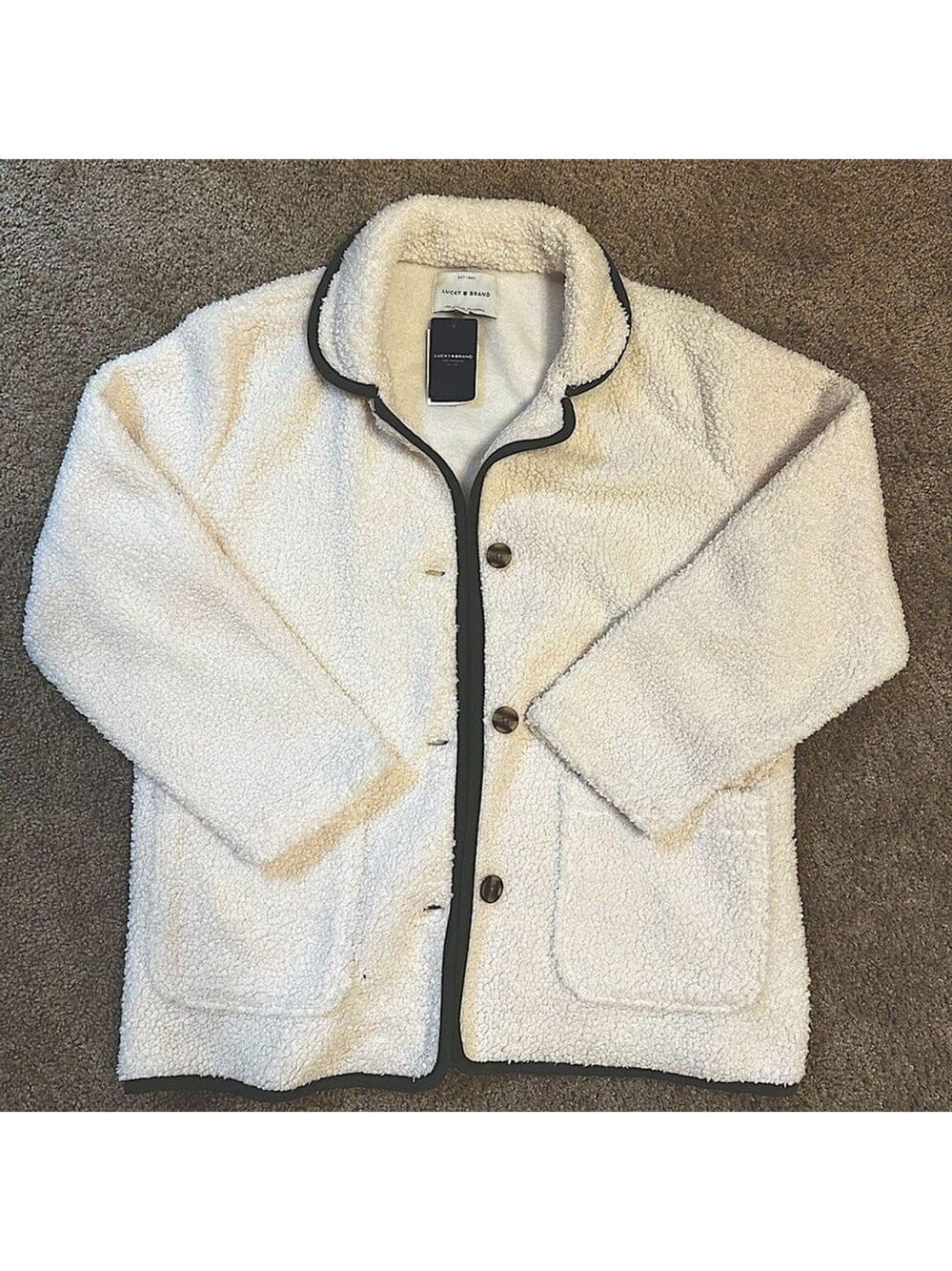 Lucky Brand White Sherpa Button Up Jacket Small